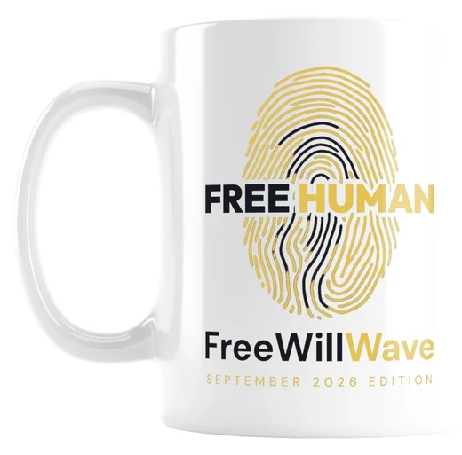 Free Human — September 2026 Edition mug, white