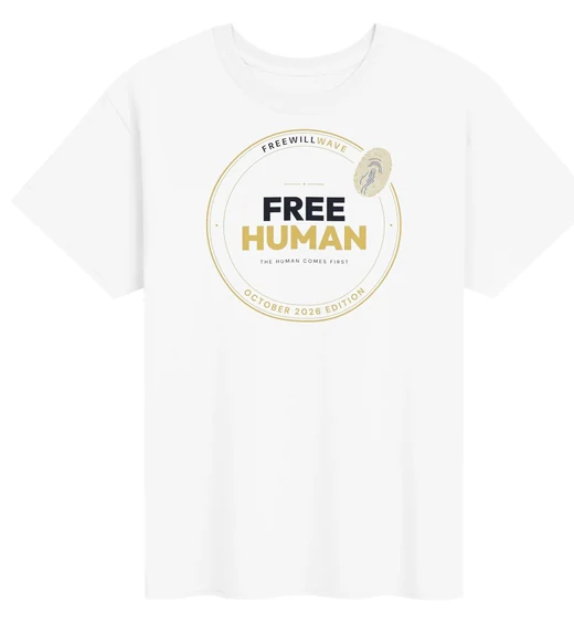 Free Human — October 2026 Edition tee, white