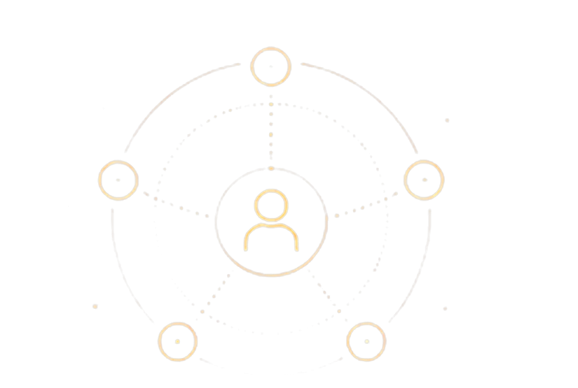 A human at the center of a group